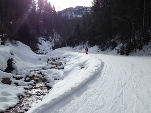 De afdaling van van het skigebied Fieberbrunn